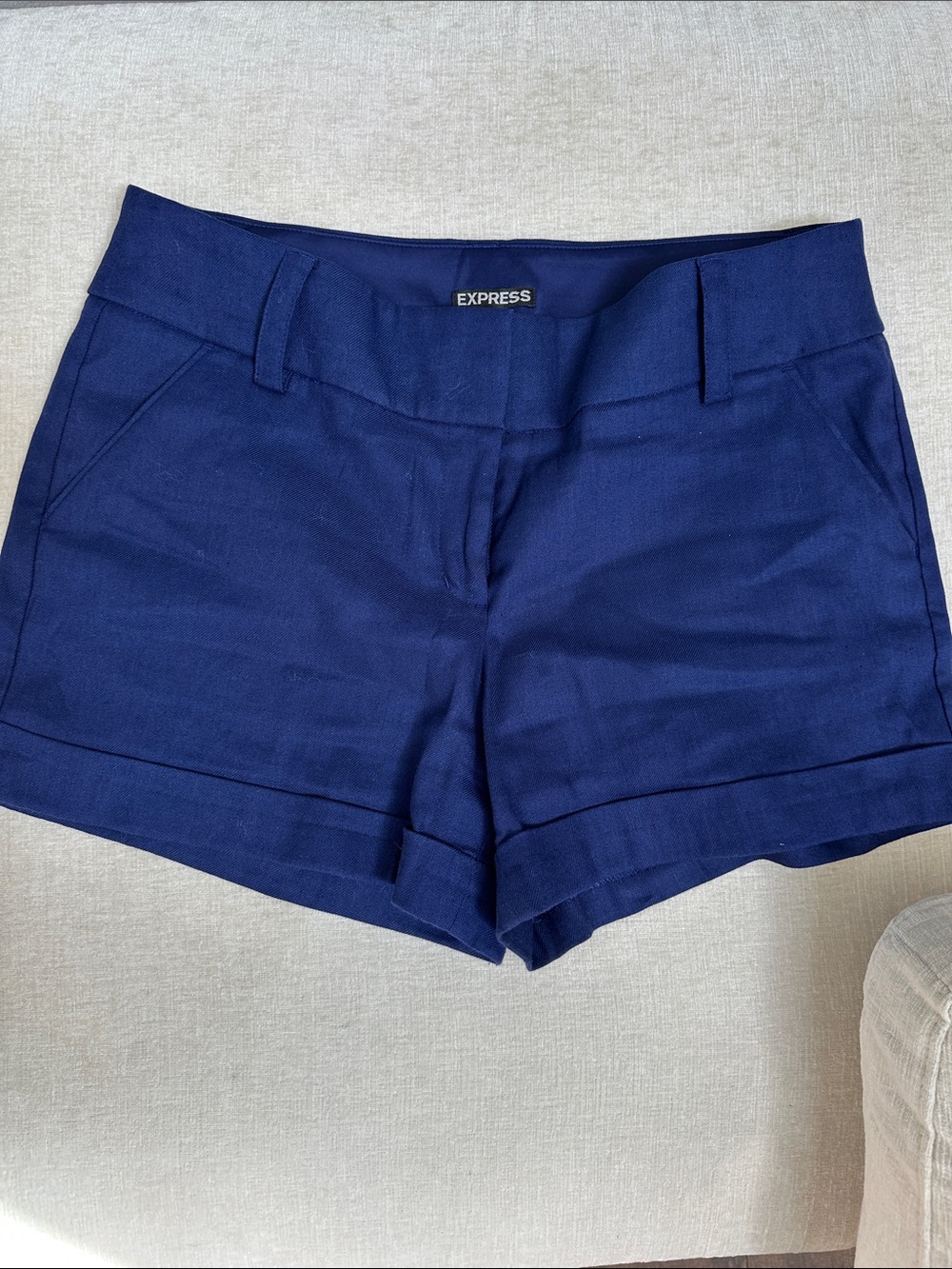 Express Navy Mid-Rise Cuffed Dress Shorts